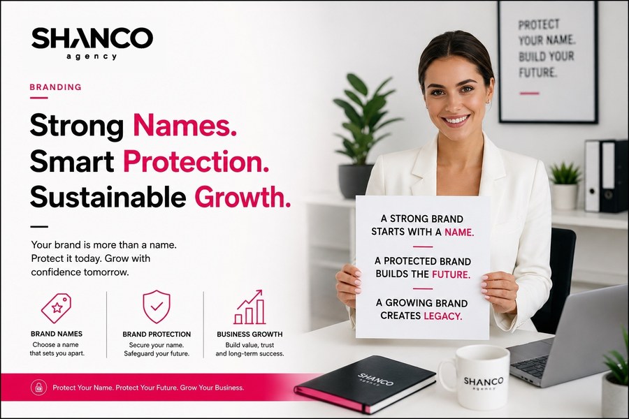 SHANCO Agency branding guide showing strong names, smart brand protection and sustainable business growth