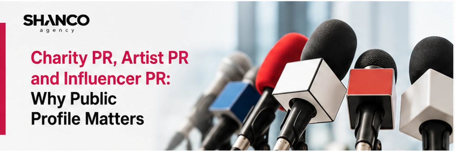 Press microphones representing charity, artist and influencer public relations and public profile management