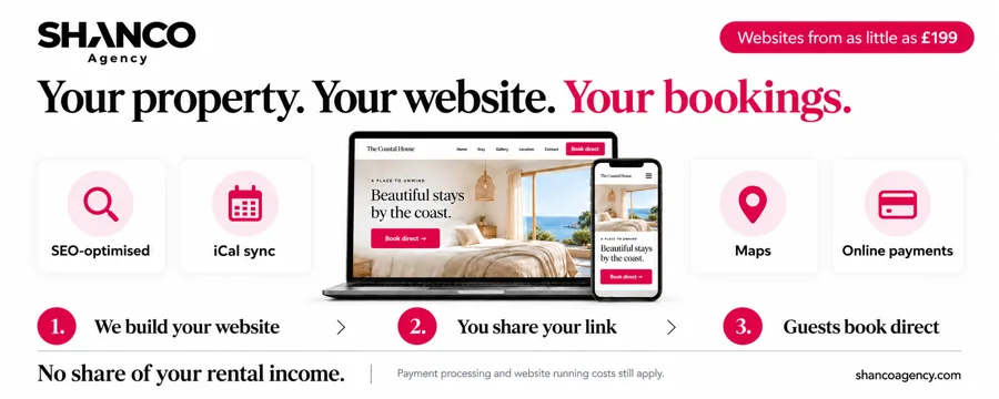 SHANCO Agency short term rental direct booking websites from as little as £199: SEO-optimised, iCal sync, maps and online payments