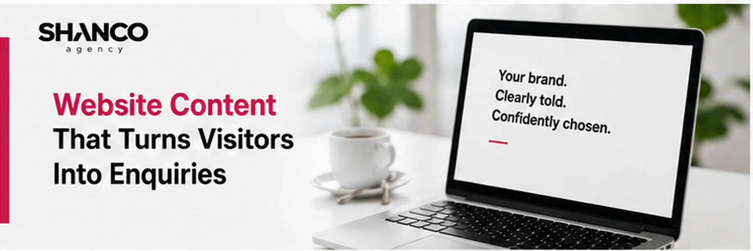 Laptop displaying clear brand messaging for website content that turns visitors into enquiries